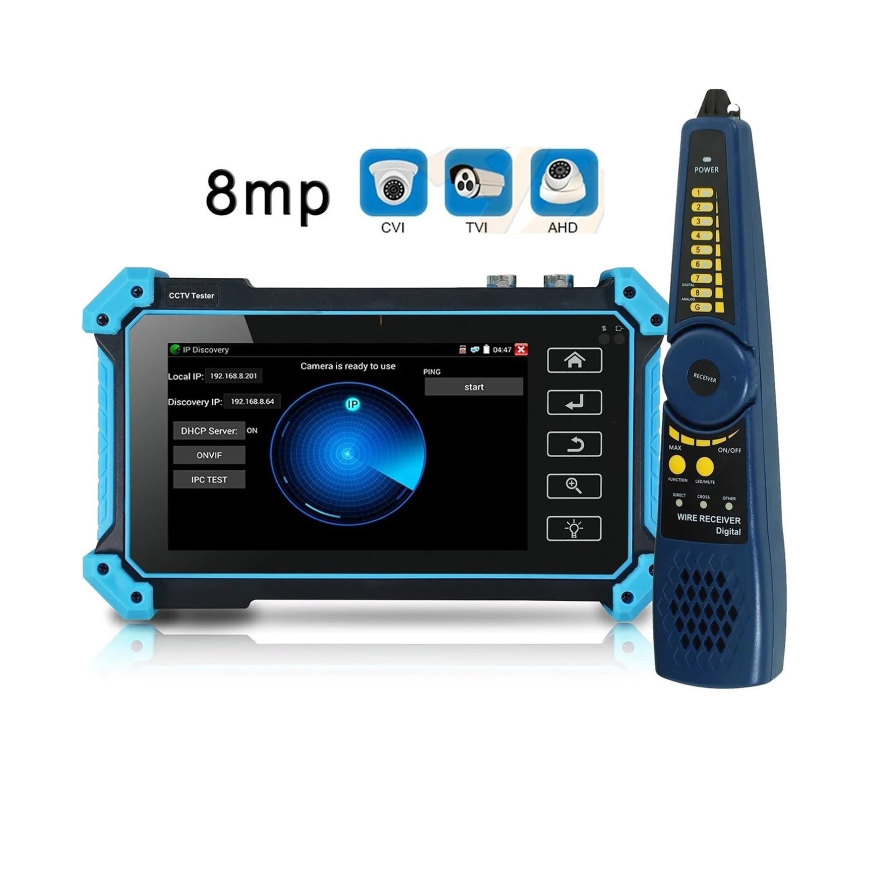 Tester CCTV, IPC-5200 Plus Full HD 8MP Cvi Tvi | Z Ahd Cvbs Monitor Kamera IP 5.4 cala IPS Ekran Dotykowy Sterowanie PTZ Tester CCTV do testowania kamer CCTV i IP.