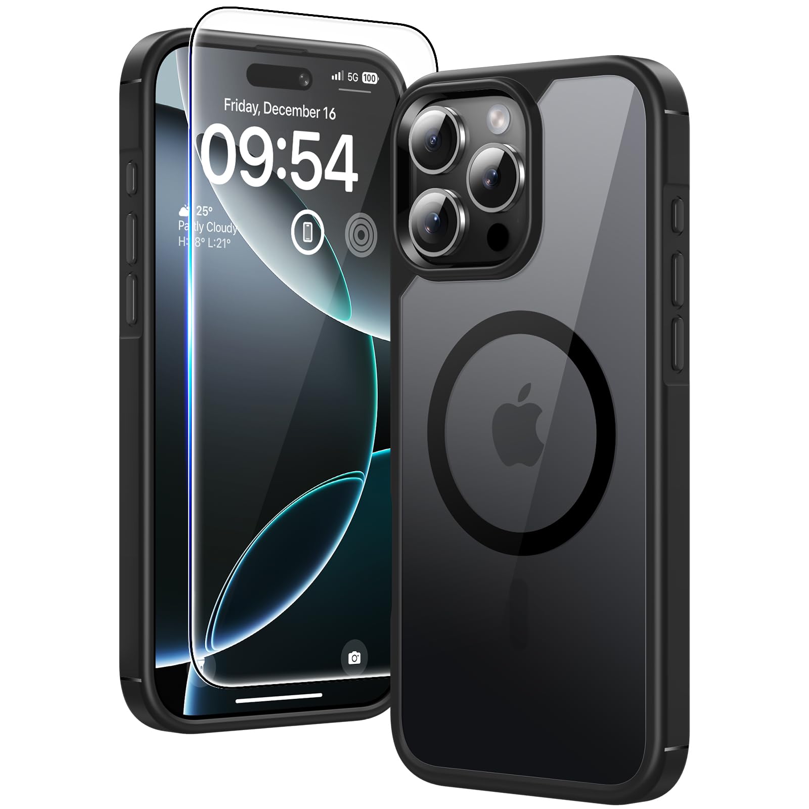 TAURI Magnetic for iPhone 16 Pro Max Case, and HD Screen Protector, [Not-Yellowing] [Compatible with MagSafe] Shockproof Phone Case for iPhone 16 Pro Max 6.9 Inch - Black