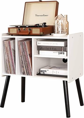 Miniatura 6 de Mesa de tocadiscos, soporte para tocadiscos de mediados de siglo con almacenamiento de vinilo con capacidad para más de 150 álbumes, gabinete de