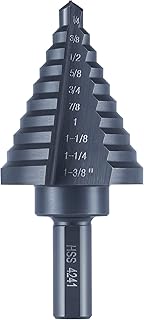 10 Sizes Step Drill Bit for Metal Sheet, 1/4 to 1-3/8 Inches High Speed Steel Drill Cone Bits for Hole Drilling Cutting, HSS Multi Size Hole Stepped Up Unibit