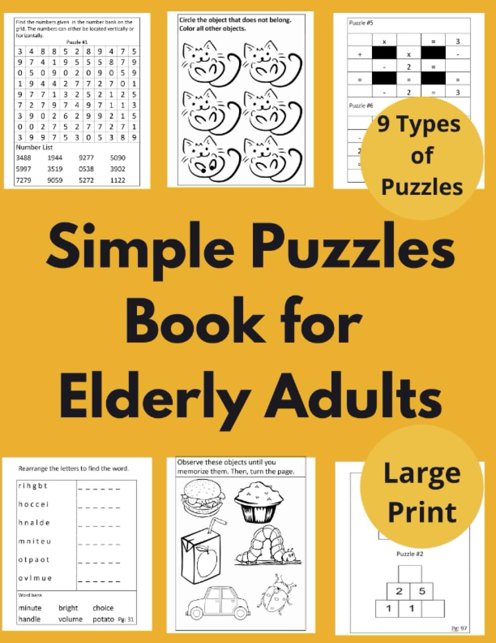 Simple Puzzles Book for Elderly Adults: Mixed Activities Workbook for Seniors with Dementia and Alzheimer's