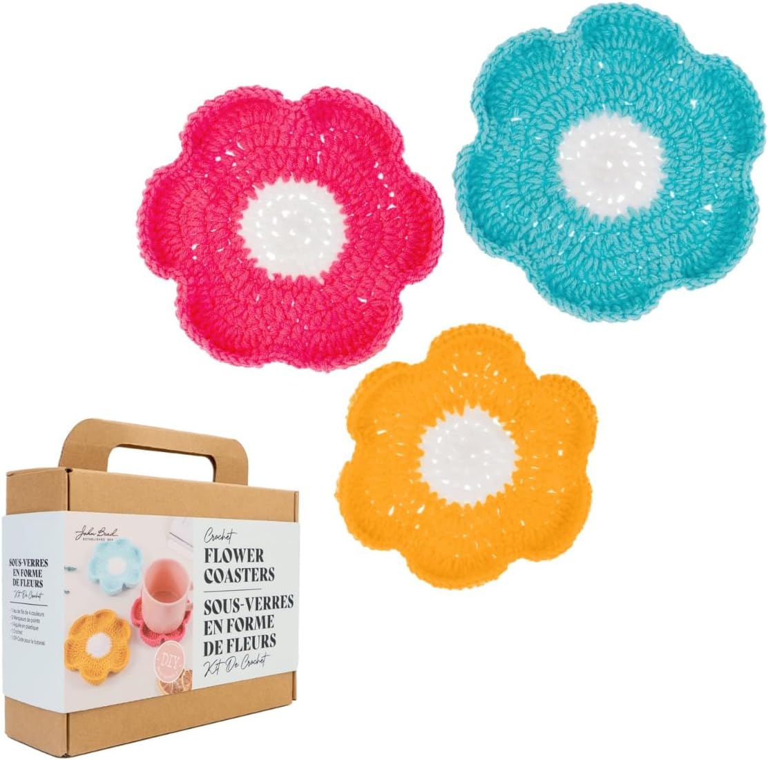 John Bead 14pcs Crochet DIY Kit Multicolor Granny Square Headband for DIY Arts and Crafts Making