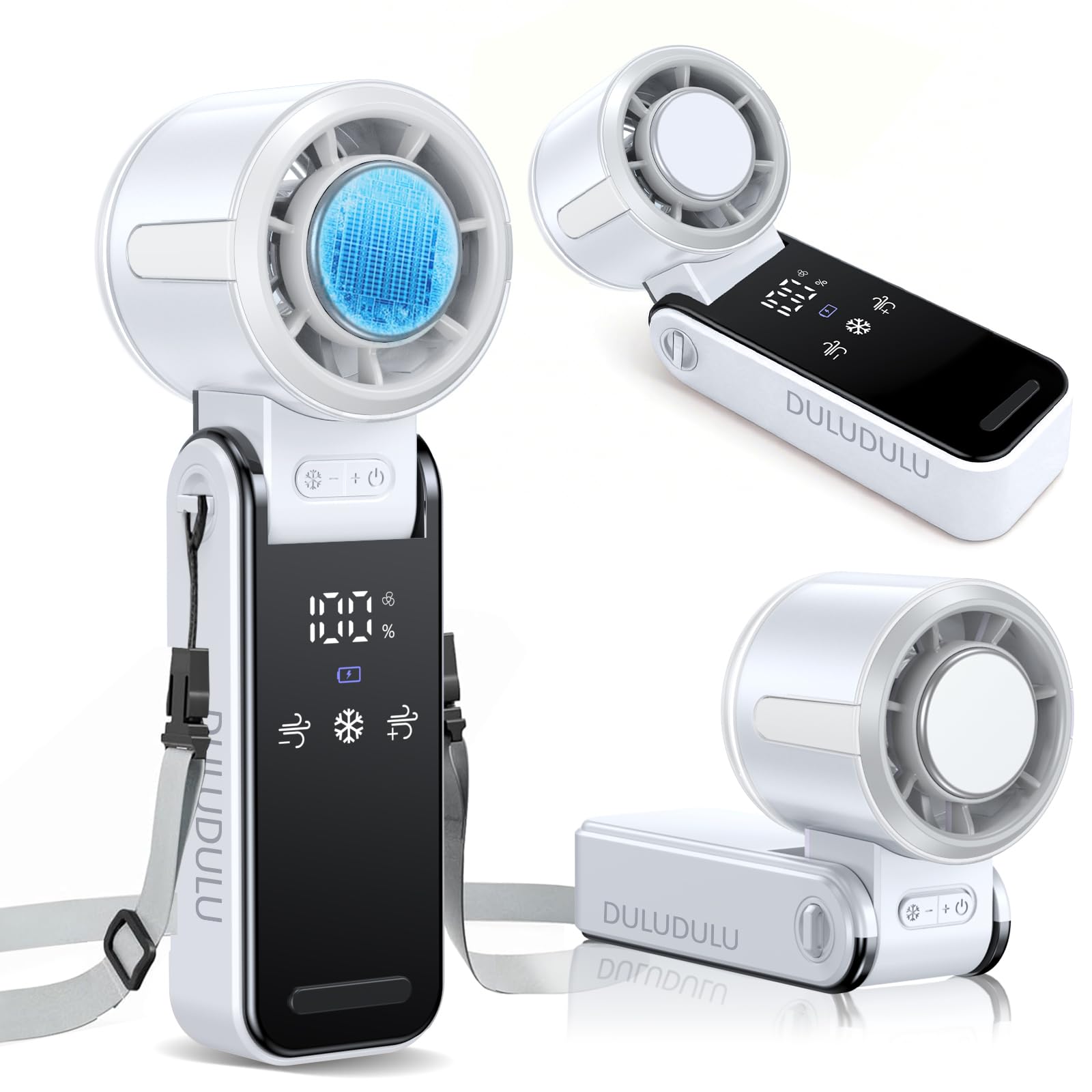 Handventilator Akku Aufladbar, Tragbarer Klein Turbo-Ventilator mit 100 Stufen Wind, 3-in-1 Mini Ventilator Leise für Hand, Hals und Tisch, Faltbarer USB Fan für Reisen, Büro und Outdoor