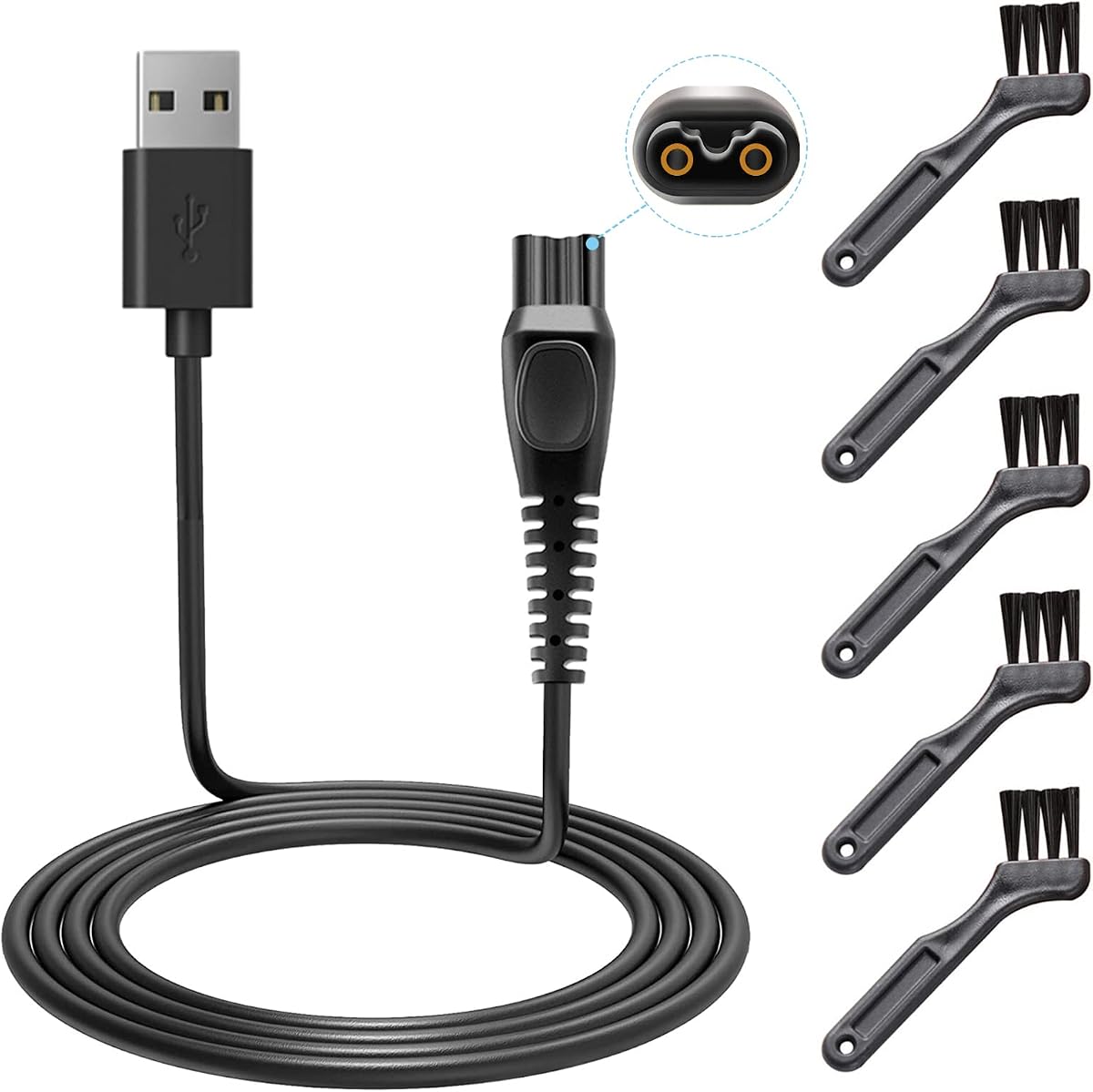 Cable cargador USB apto para Philips Norelco QP2533 QP2520 QP2630 QP6510 QP6520 recortadora de una cuchilla HQ8505 HQ850 HQ840 afeitadora de barba Cable de carga USB de 5V