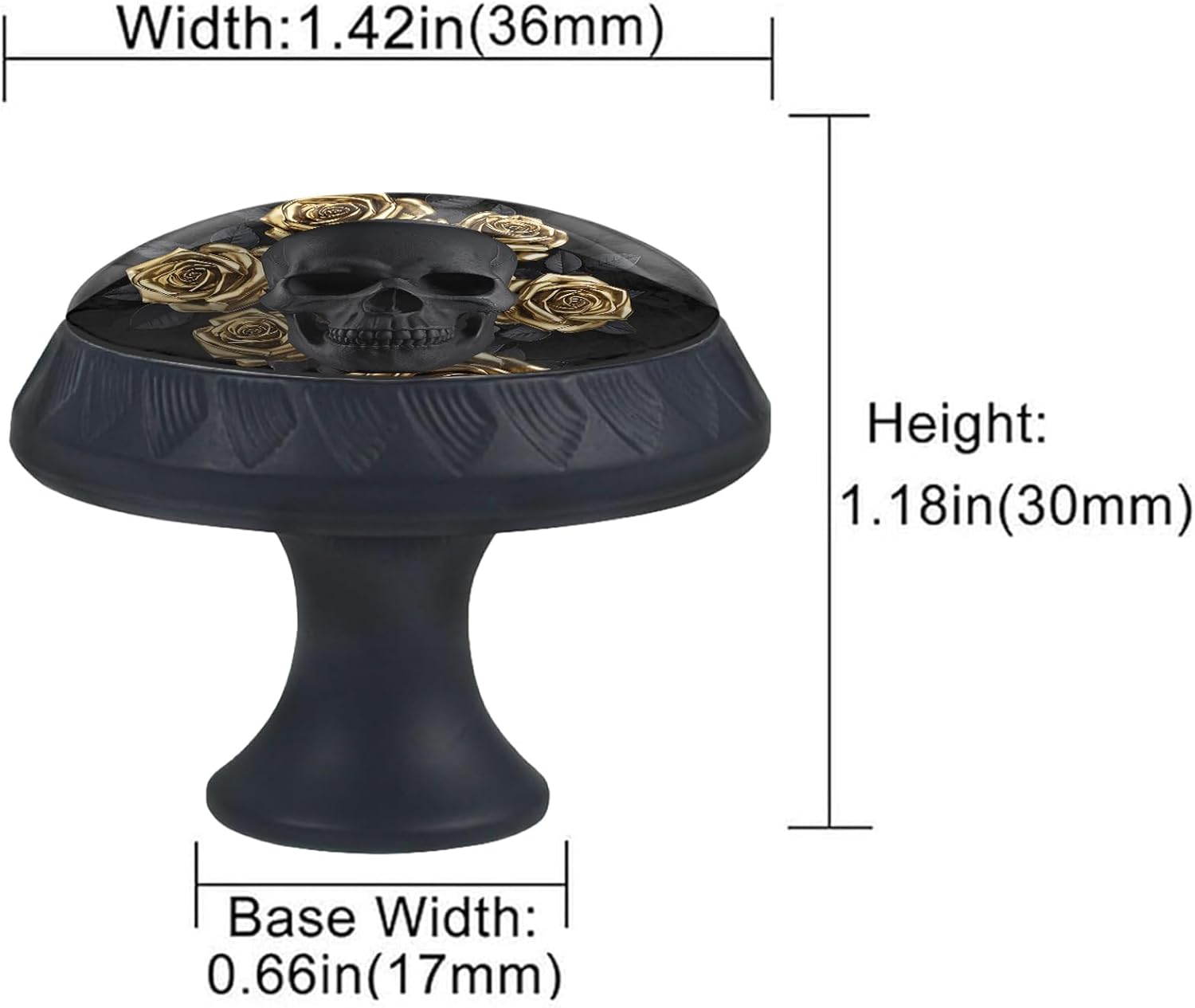 4 Pack Black Skull with Gold Roses Kitchen Cabinet Knobs Round Drawer Pulls Dresser Cupboard Door Handles