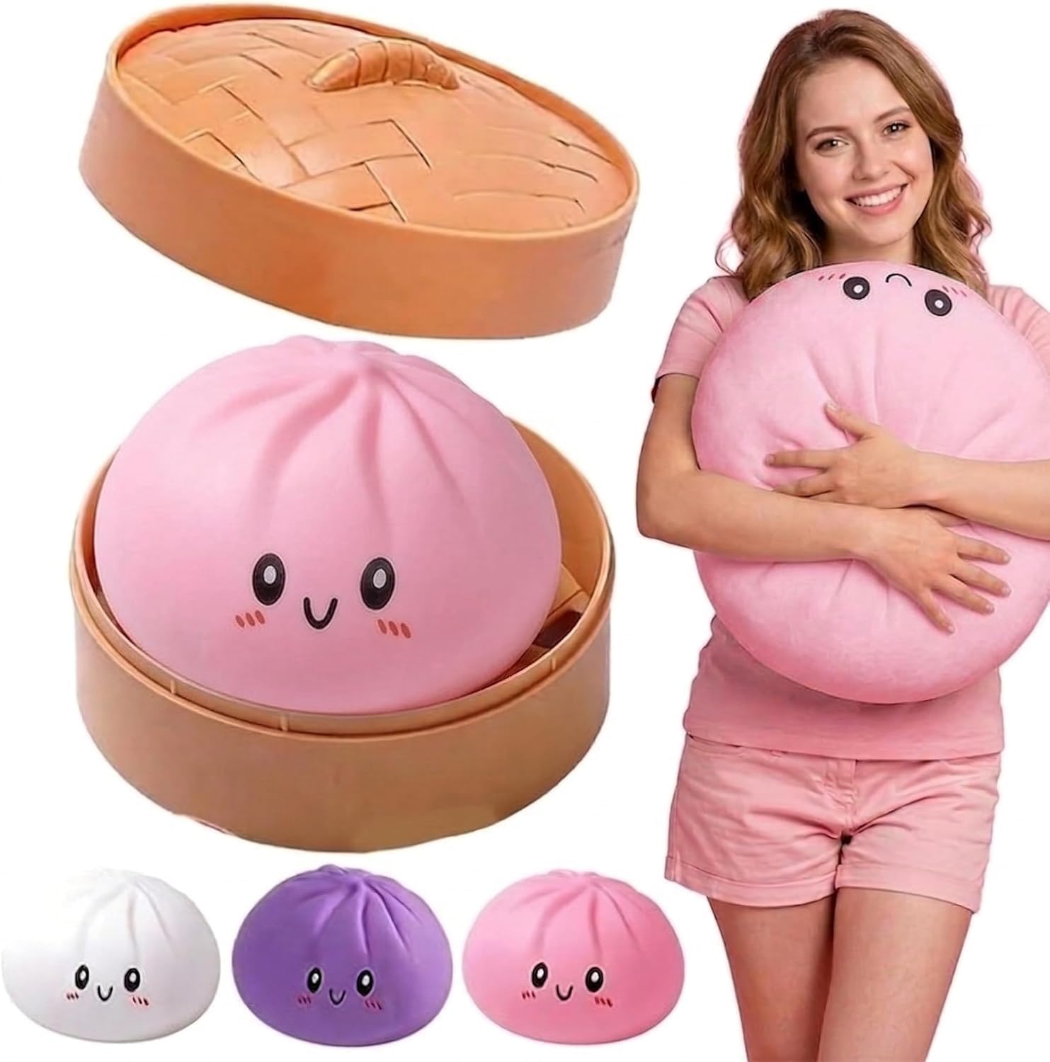 Giant Dumpling Squishy, Big Jumbo Dumpling Squishy Large Huge Mega Dumplings Big Size 10 Inch Rainbow Dumplings Stress Ball with Steamer Soft Slow Rising Stress Relief Fidget For Adults