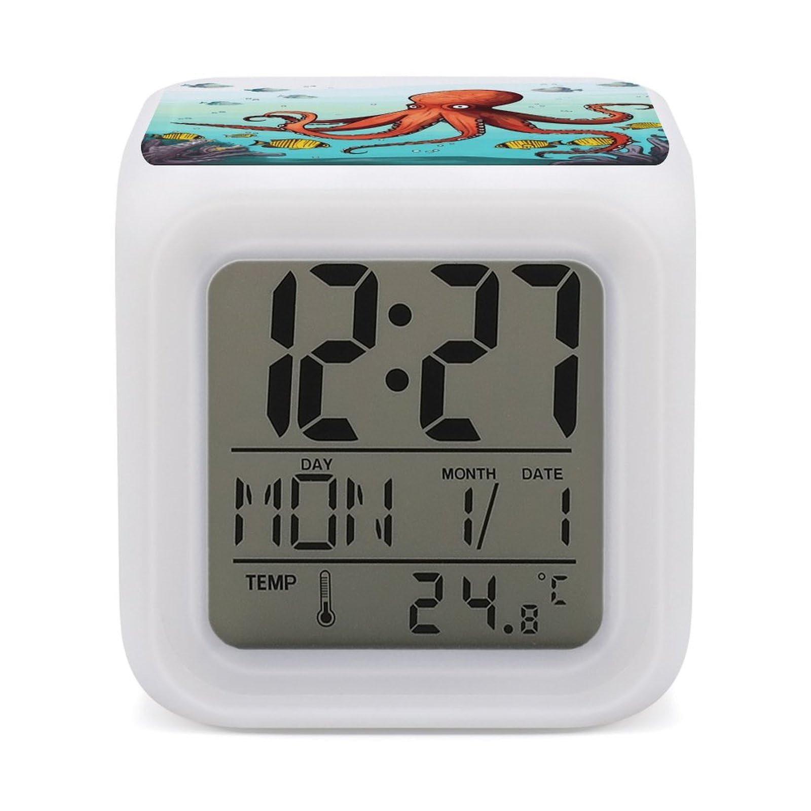 FekiLoot Giant Octopus Alarm Clock 7 LED Color Changing Wake Up Clock Digital Alarm Clocks with Snooze Digital Bedside Clocks with Night Light for Home Office Or Dorm