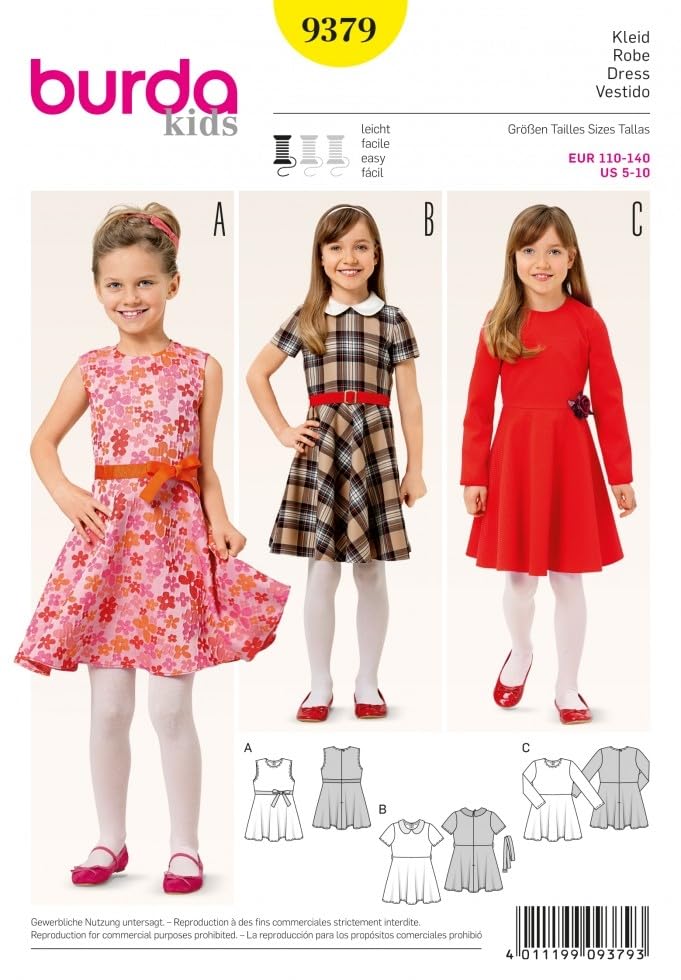 BurdaGirls Easy Sewing Pattern 9379 Simple Dresses & Belt