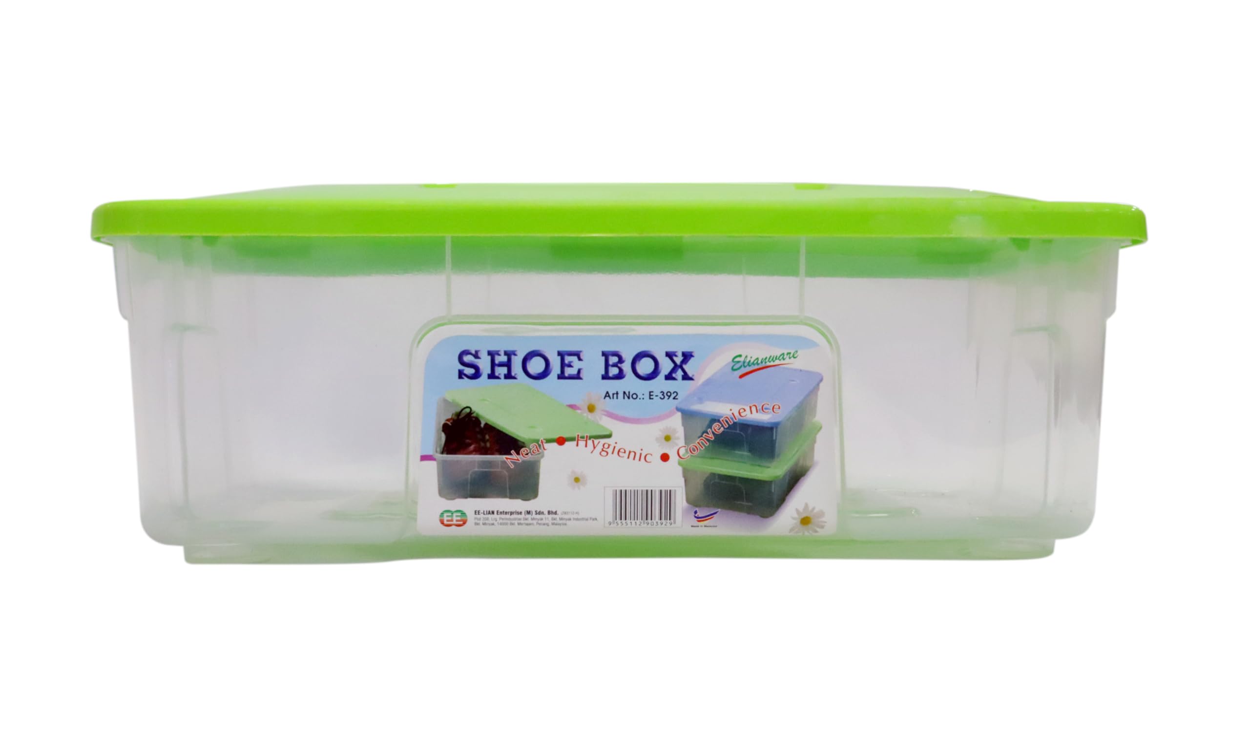 brand - bpa free plastic shoe storage box (l) with lid, capacity : 8.2 ltr, clear plastic container, stackable organiser, size : l380 x w260 x h140mm, e-392