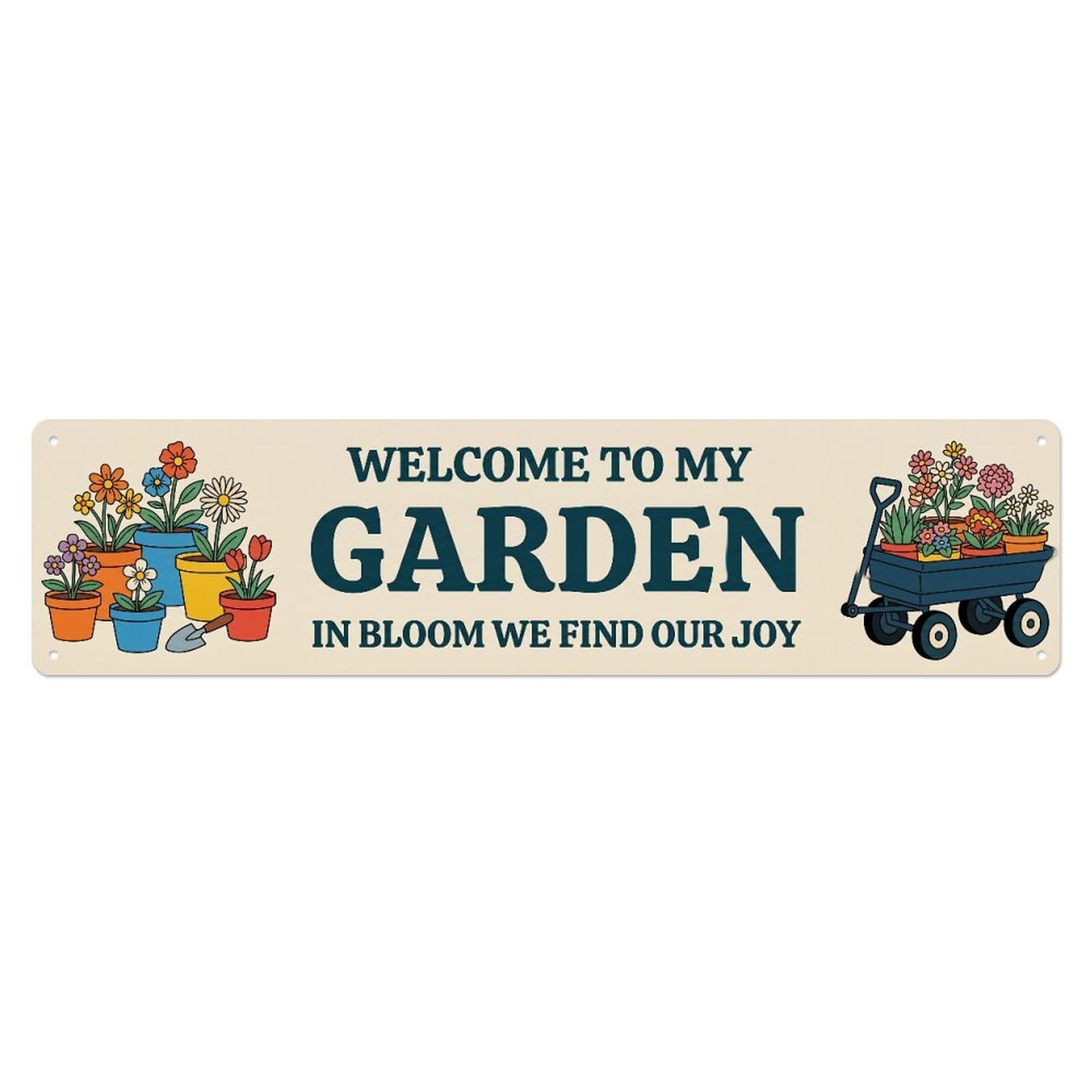 Metal Tin Sign Welcome To My Garden Retro Pots Colorful Blooms