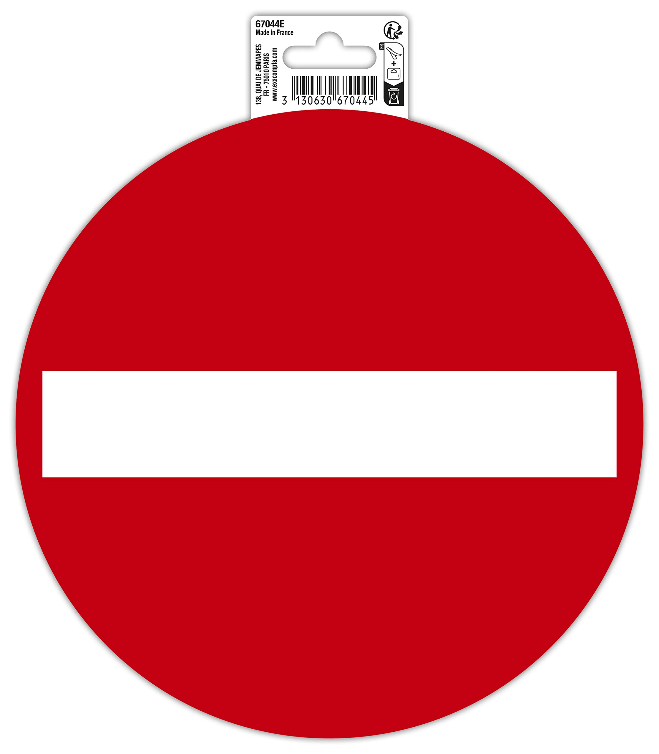 Exacompta - Ref. 67044E - 1 round NO ENTRY adhesive pictogram in non-slip and UV-resistant treated PVC vinyl - Glossy finish - Diameter: 20 cm - Colours: red and white