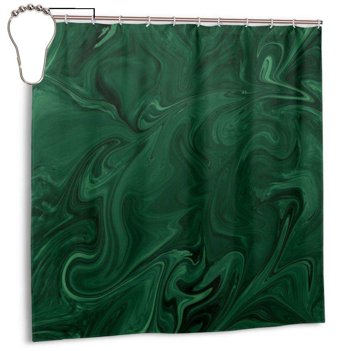 Jacklee Modern Contemporary Emerald Green Abstract Shower Curtain, Waterproof Polyester Mildew Resistant Anti Mould Bathroom Curtain Hooks with 12pcs 180x180cm