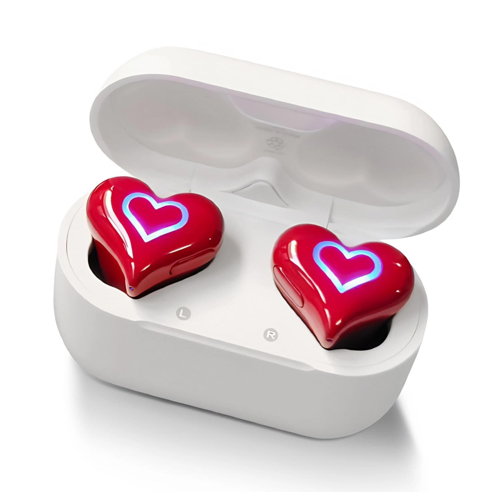 Yoidesu Earbuds Stylish Heart Shaped, HiFi Stereo Sound Bluetooth 5.3 Headphones with Charging Case, Cute Creative Color Gradient Light Earbuds, Gifts