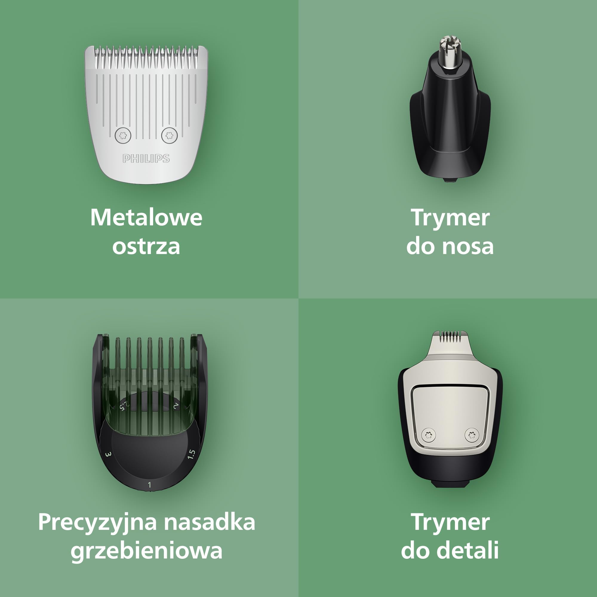 Philips Multigroom All-in-One serii 5000 trymer 12-elementowy MG5952/30, samoostrzące się metalowe ostrza, 20 ustawień długości 0,5-20 mm