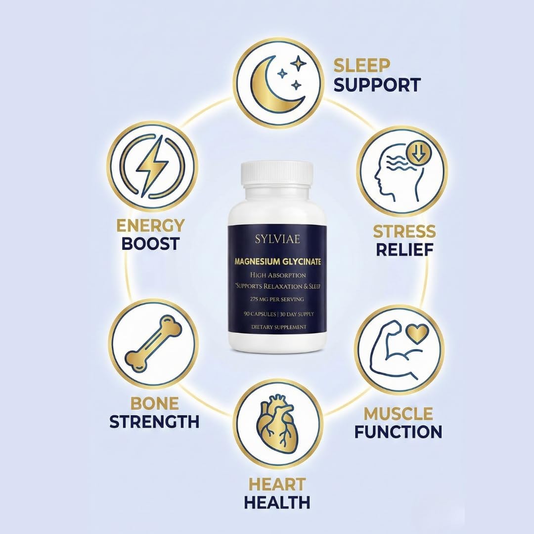 Magnesium Glycinate 275mg Elemental Magnesium, 90 Capsules - High Absorption Supplement for Sleep, Calm and Muscle Recovery - Non-GMO, Vegan, Gluten Free - 30 Day Supply