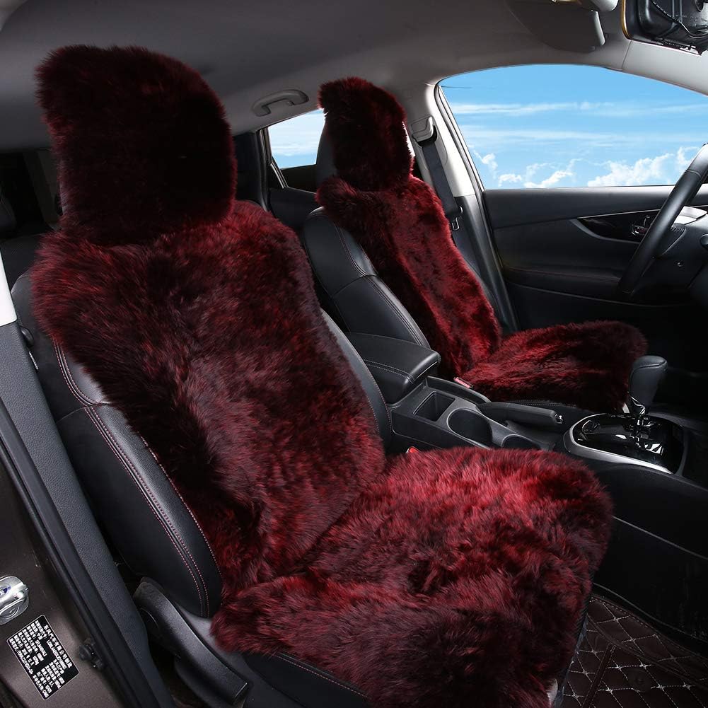 OGLAND Fluffy Fuzzy Genuine Sheepskin Car Seat Belt Pads and Soft Seat Covers