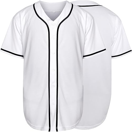 MESOSPERO Camiseta de béisbol lisa con botones en blanco de manga corta Hipster Hip Hop