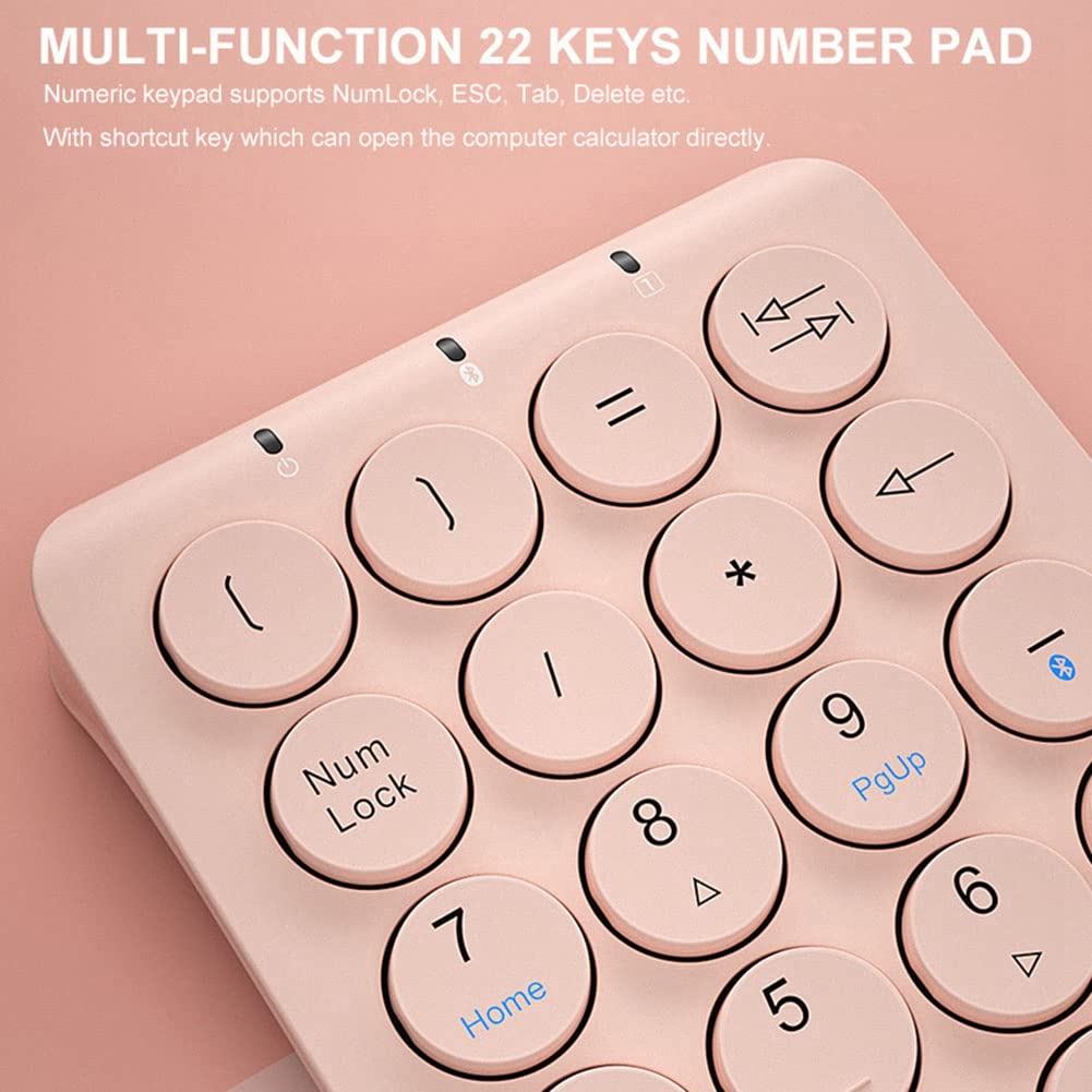 Pavé NuméRique sans Fil Bluetooth Clavier NuméRique Touches Rondes Pavé NuméRique 22 Touches Clavier NuméRique Rechargeable (Rose)