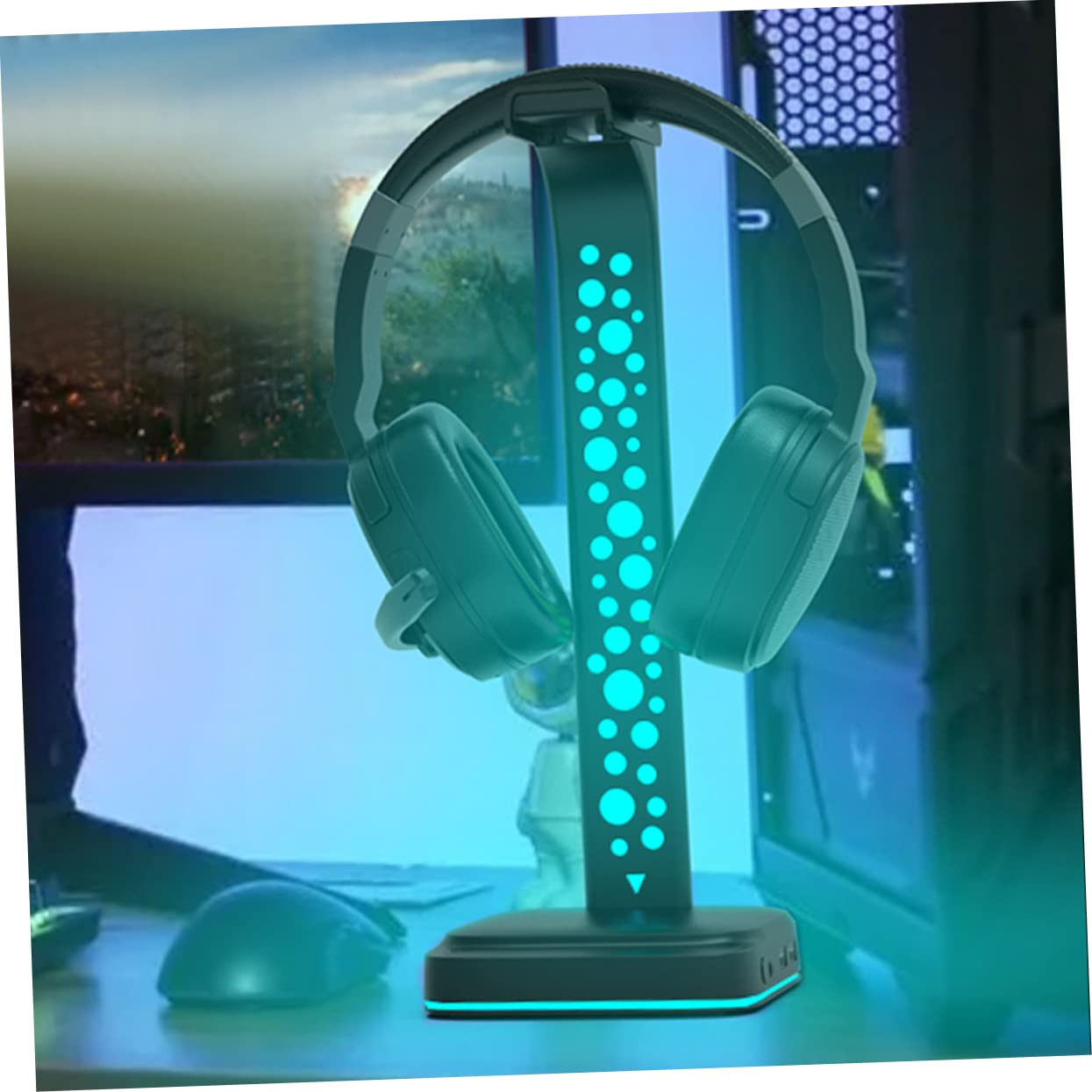 Soporte para Auriculares de Escritorio RGB Negro Abs USB | Concentrador de 2 Puertos, para PC Gaming y Escritorio, Accesorio de Exhibición