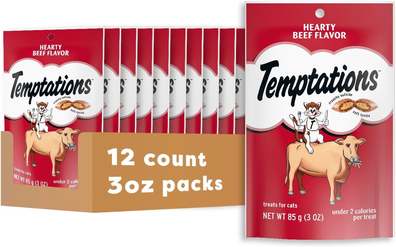 Classic Soft Cat Treats, Hearty Beef Flavor, Crunchy Cat Treats, 3 oz. Pouch (Pack of 12)