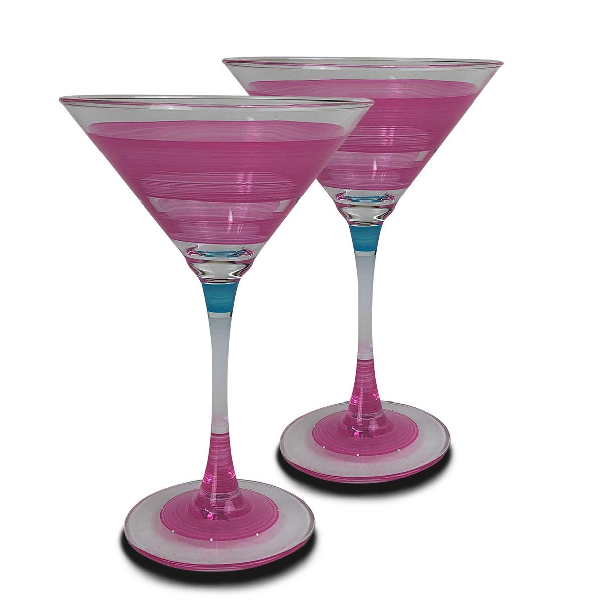 Golden Hill Studio Hand Painted Martini Glasses Set of 2 - Cape Cod Cottage Pink Collection - Hand Painted Glassware by USA Artists - Unique and Decorative Martini Glasses, Kitchen Table Décor