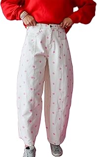 Polka Dot Jeans Women Y2K Print High Waisted Wide Leg Denim Pants Vintag...