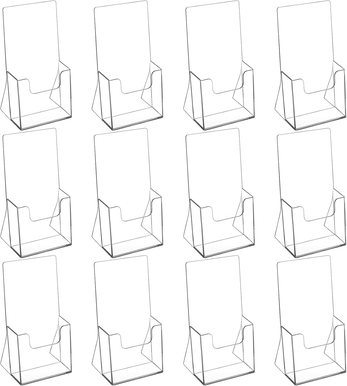 MaxGear Acrylic Brochure Holder 4 Inch, Clear Plastic Countertop Literature Holders, Trifold Flyer Display Stand for Pamphlets, Booklets, Magazines, Menus, Multi Purpose Organizer For Office, 12 Pack