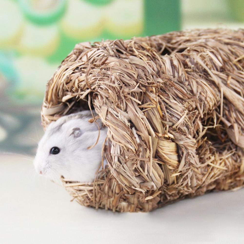 2 Small Animals Hideout House Grass Hideaway Tunnel Chew Toys Activity Center Nest Hut for Hamsters Guinea-Pig Gerbils Chinchillas (2 Hideout Tunnel 7.5"×3.7") 3
