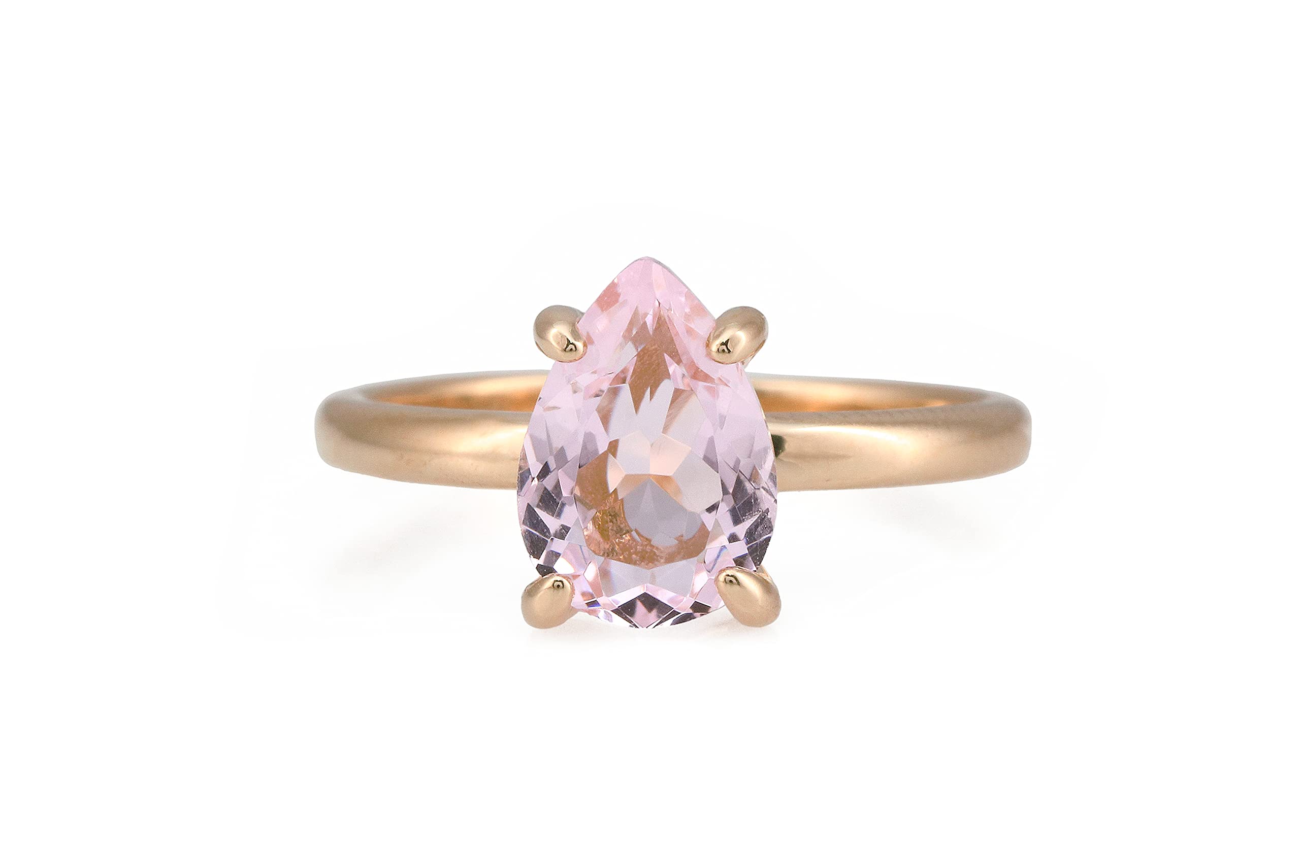 Unico Anello di Oro Rosa 14K - Elegante Anello con Pietra di Quarzo Rosa per Donna - con Incisione e Scatola di Fantasia Gratuita - Gioielli Fatti a Mano