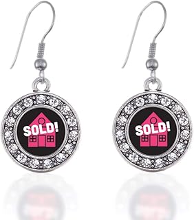 Silver Circle Charm French Hook Drop Earrings with Cubic Zirconia Jewelry