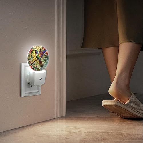 Miniatura 7 de Lámpara de luces LED de noche con sensor de anochecer a amanecer, colorido colibrí encaramado en la rama, luz nocturna enchufable a la pared para