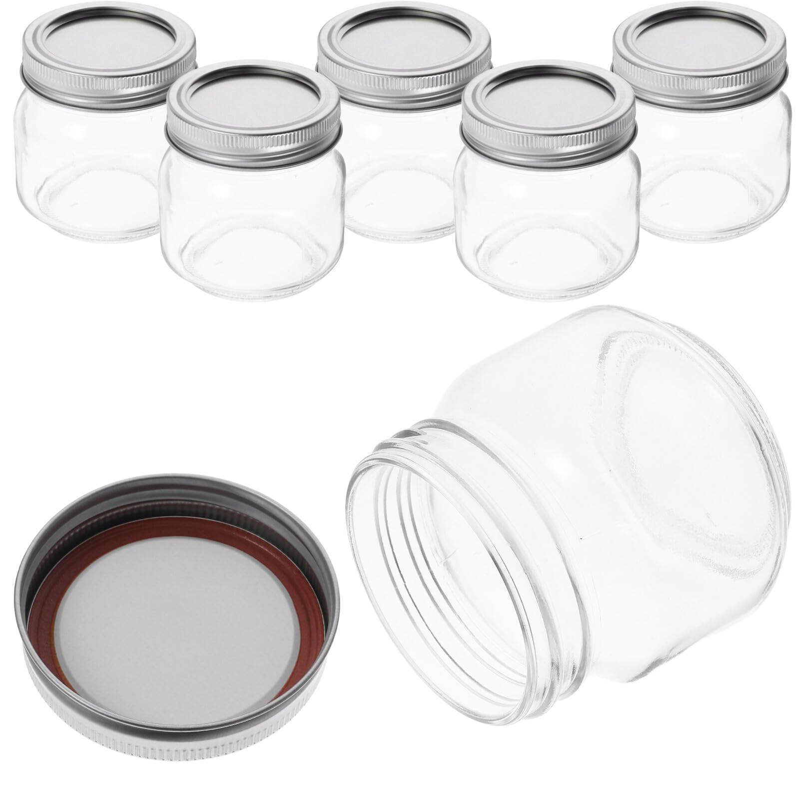 6 pezzi Barattoli Rotondi in Vetro con Coperchi Ermetici Contenitori Piccoli per Alimenti Freschi Marmellate Dolci e Insalate Barattolini Vetro Resistenti e Sigillati per