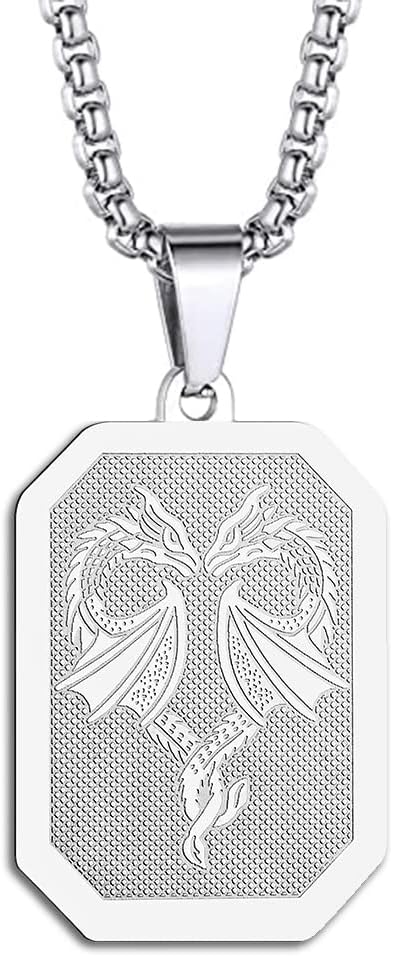 Dragon Necklace for Men Women Winged Dragon Charm Pendant Chain Unisex Protection Guardian Medallion Occult Jewellery Talisman Amulets Gifts