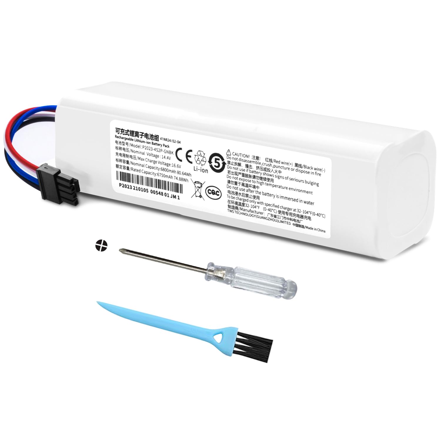 P2008-4S2P-MMBK Battery Replacement for Dreame D10s L10s D9 Pro D10 L10 D10 Plus D9 Max RL55L L10 Pro RLS5-BL0 RLS5-WH0 D9 L10 Pro Plus Z10 Pro F9 RVS5-WH0 W10 Pro W10 Vacuum Cleaner 14.4V 6800mAh