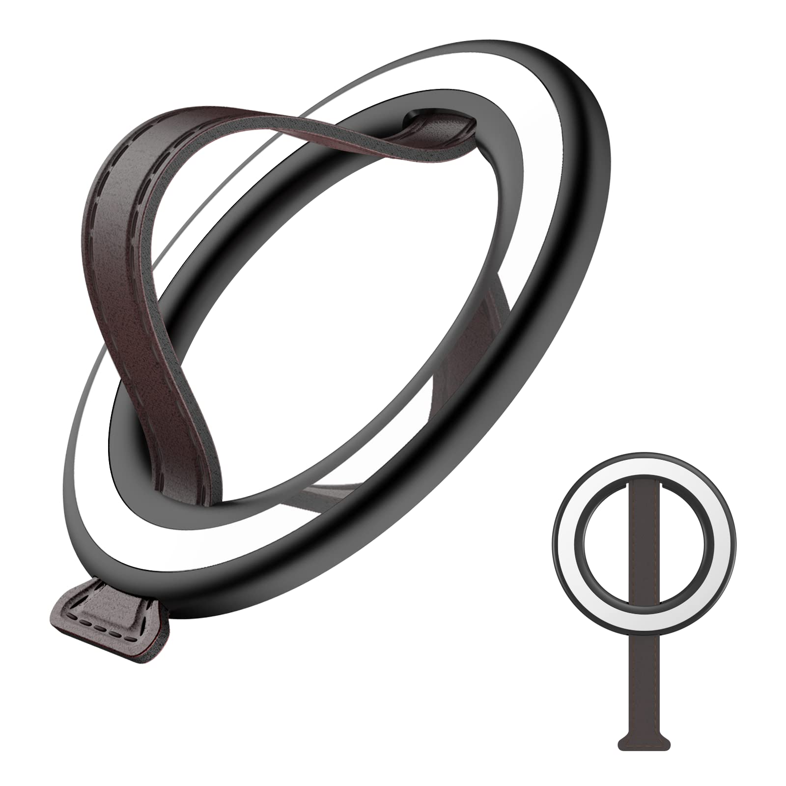 Phone Grip, Phone Ring Holder with Leather Loop Finger Grip and Kickstand, Sticky Comfortable Slim Phone Finger Holder for All Phones