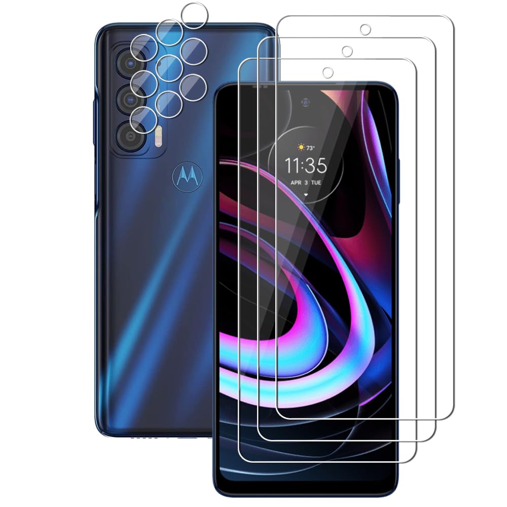 UZWZW (3+3 For Motorola Edge 2021 / Edge 5G UW 2021 (3 Pack) Tempered Glass Screen Protector and (3 Pack) Camera Lens Protector, 9H Hardness, 2.5D,