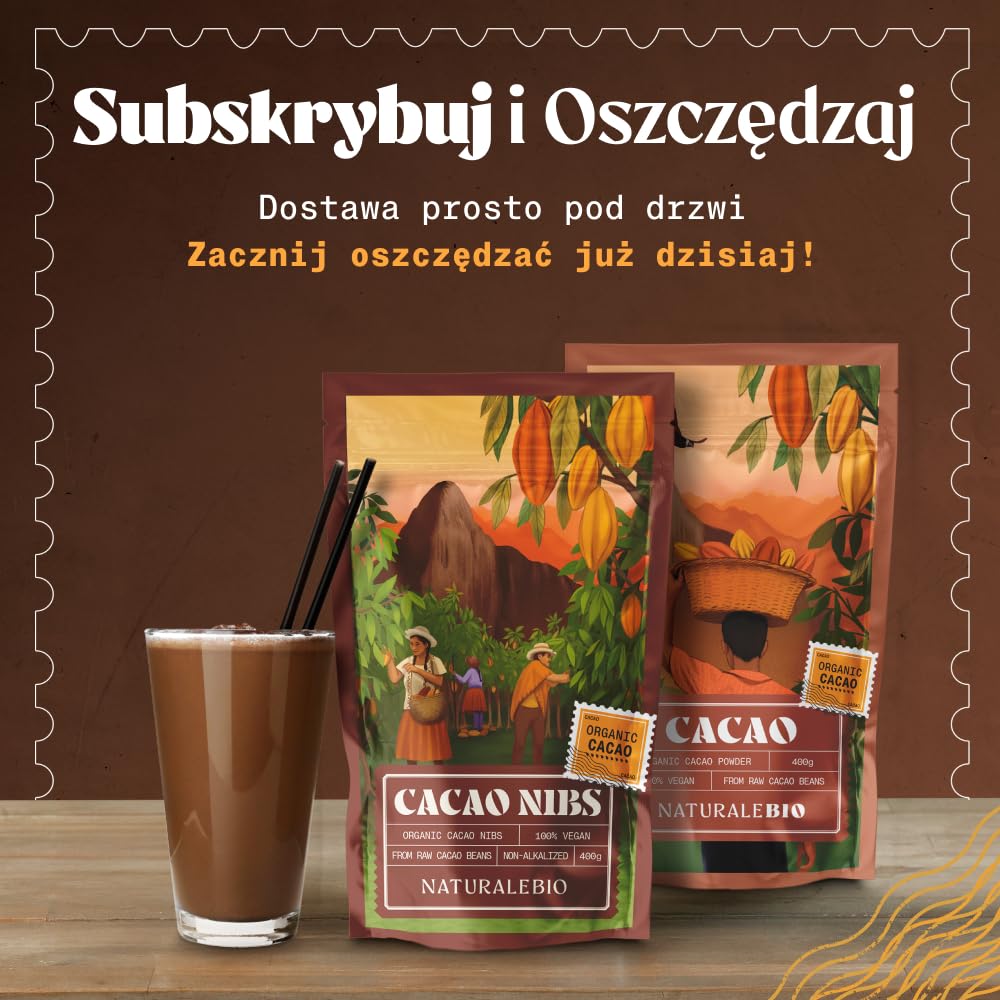 NaturaleBio Bio Surowe Nibsy Kakaowe do Wypieków i Przekąsek