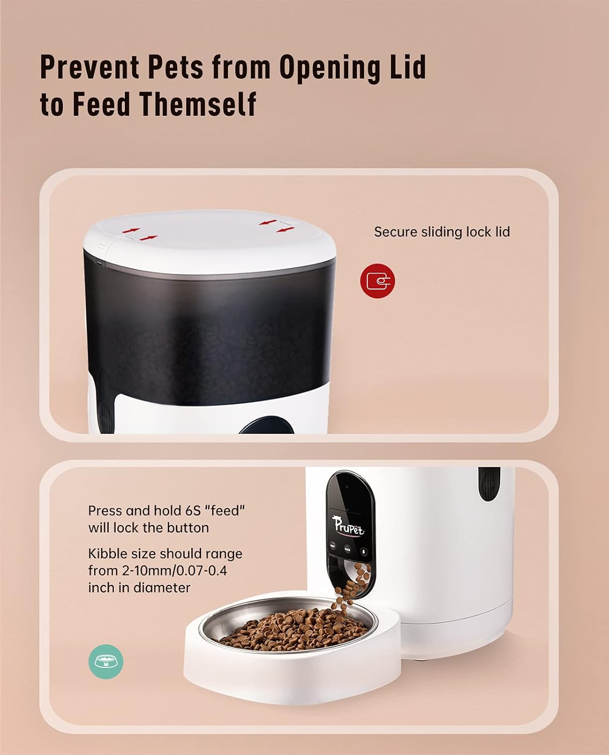 Pet Supplies : Prupet Automatic Cat Feeders, Timed Pet Food Dispenser with Stainless Steel Bowl, WiFi Enabled, APP Control, 10s Voice Recorder for Small / Medium Cats &Dogs -4L : 
