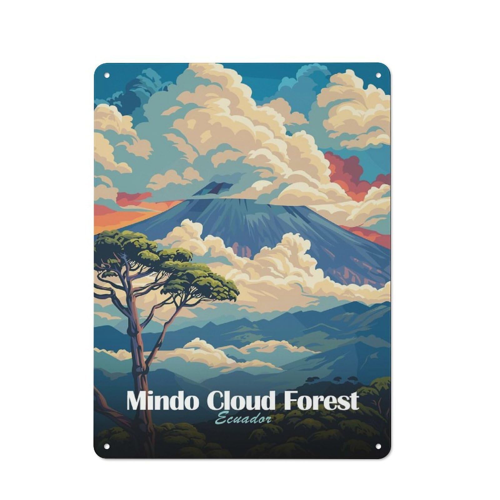 Metal Wall Plaque with Mindo Cloud Forest, Ecuador Design 40x30cm, Retro Room Wall Plaque for Home, Shop, Pub Or Studio Wall