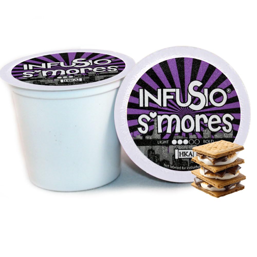 InfuSio Coffee Pods 96 Count S'mores Medium Roast Flavored Single Serve Coffee Pods for Keurig K Cups Brewers - InfuSio Premium Roasted Keurig 2.0