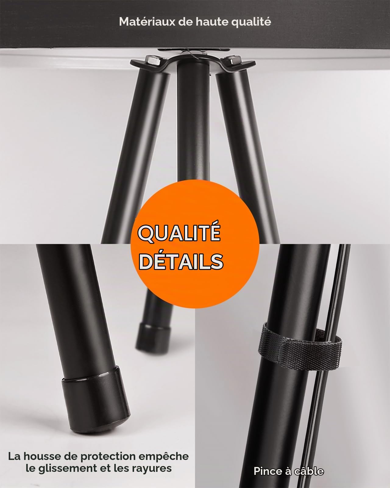 tomons Lampadaire LED Dimmable Contemporain avec Trépied en Métal, Lampadaire de Salon et de Chambre à Coucher, Style Scandinave - Noir