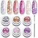 Modelones Glitter Gel Nail Polish + Painting Pen,Soak Off UV LED Super Platinum Nail Gel Manicure Nail Art Kit 6 Color Violet Series