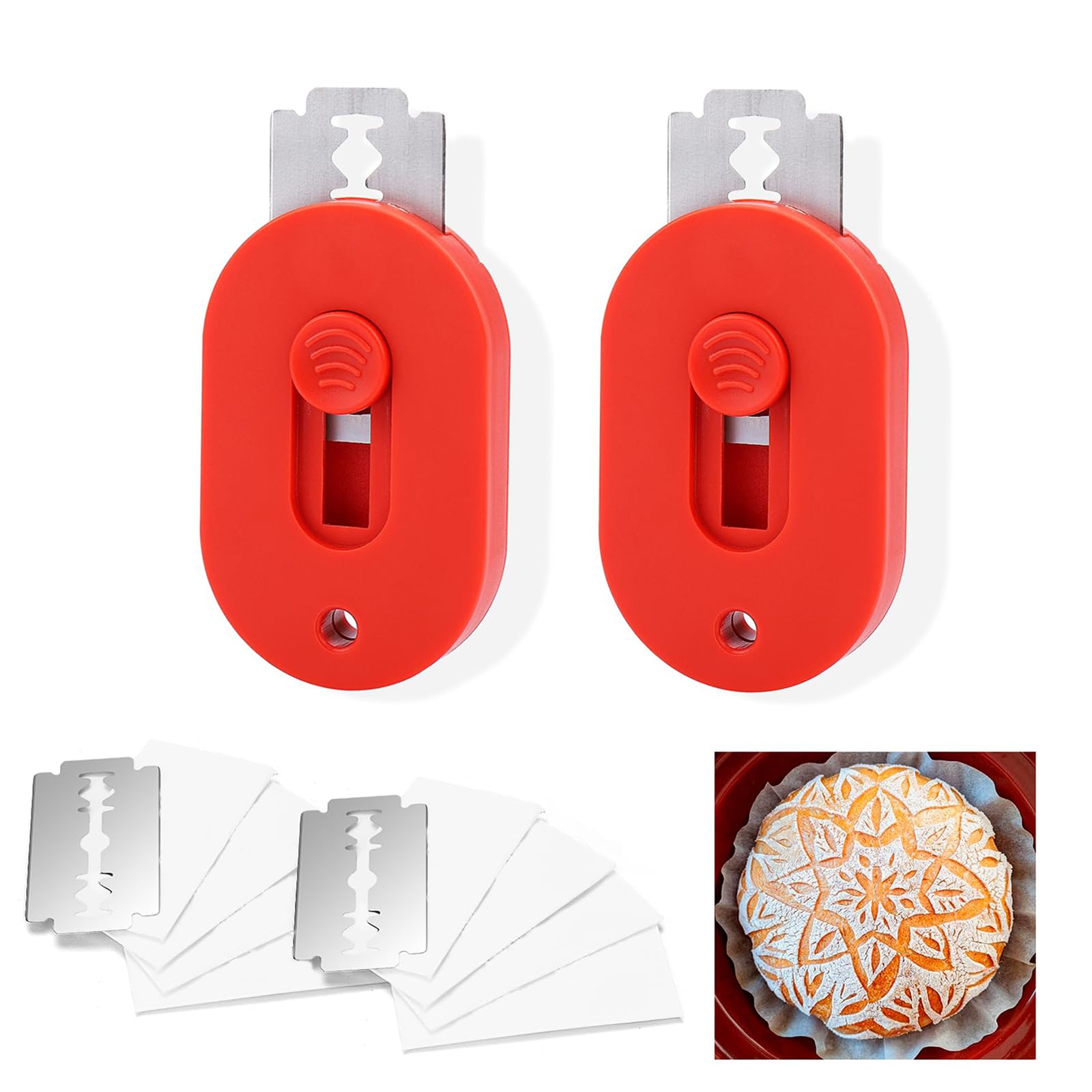 2-Pack Bread Lame Dough Scoring Tool With 10 Razor Blades & Pattern Booklet | Magnetic Handle For Sourdough Baking