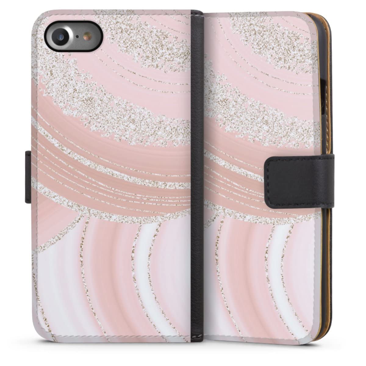 DeinDesign Etui Compatible avec Apple iPhone 7 Etui Folio Etui magnetique Marbre Pastel Paillettes Look