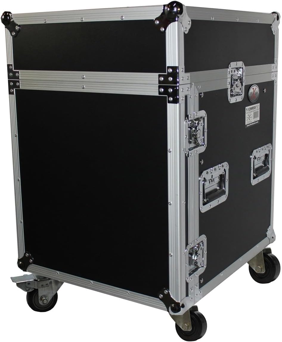 ProX Cases T-12MRLT 12 Space 10U Top Load Slant DJ Mixer - Road Gig Ready Flight Combo Rack w/Gliding Laptop Shelf