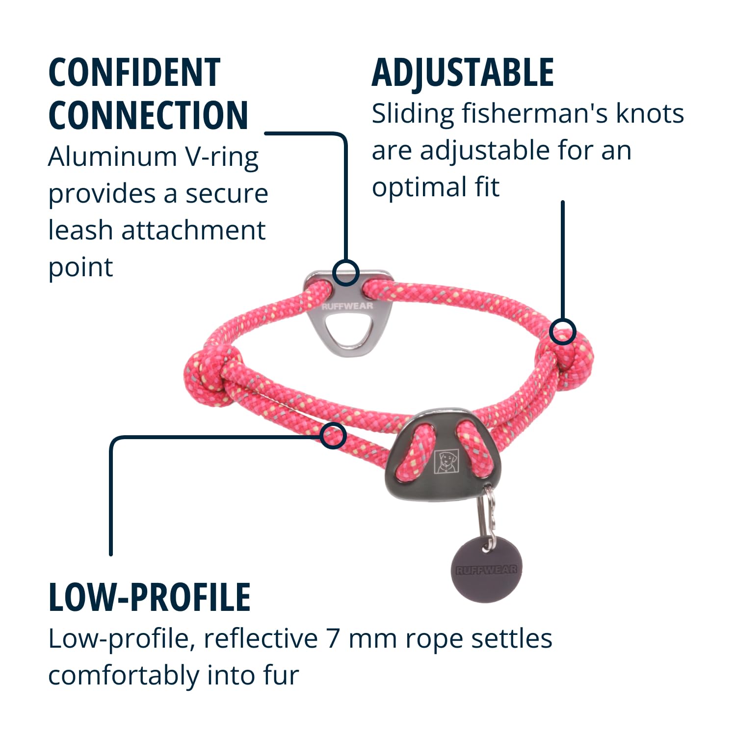 RUFFWEAR Knot-a-Collar großes Hundehalsband, Kletterseil, Anti-Tangle-Leine, sicher verriegelnder Karabiner, Größe L (51–66 cm), Fireweed Pink