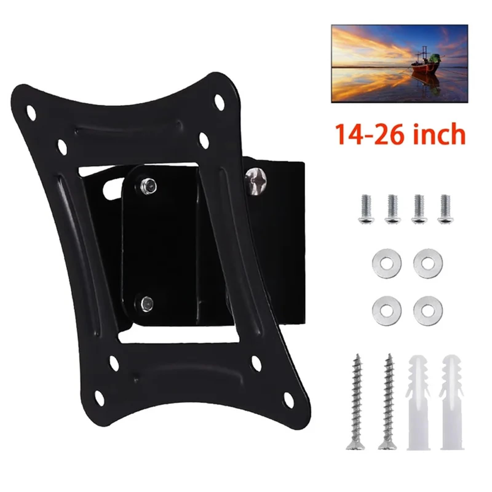 SCHIK Staffa universale per TV da parete, passo 75/100 mm, supporto piatto fisso per TV con angolo di inclinazione per monitor LCD LED Vesa da 14-26 pollici