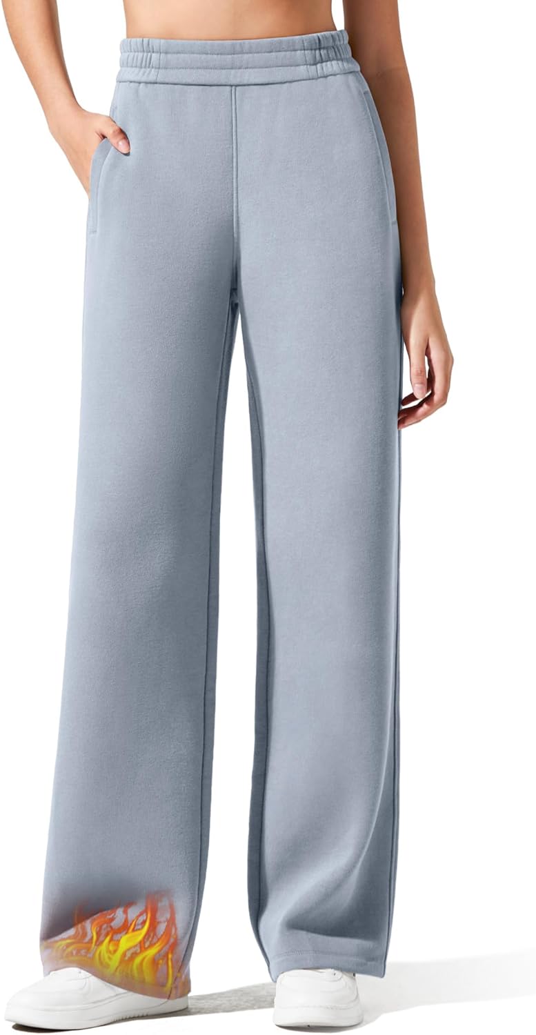 G4Free Flurrylux Cotton Fleece Lined Sweatpants Women Elastic Waist Wide Leg Lounge Pants Warm Winter