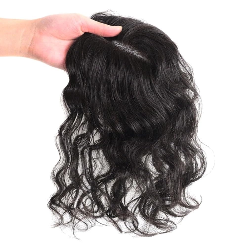 Topper di capelli umani ondulati per donne con capelli dirassanti, invisibile, 9 x 14 cm, retina svizzera fatta a mano (30,5 cm)