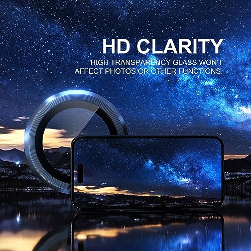Image of Choiche Compatible for iPhone 15 Pro /iPhone 15 Pro Max Camera Lens Protector, 9H Tempered Glass Camera Cover Screen Protector Metal Ring Decoration Accessories (Blue)